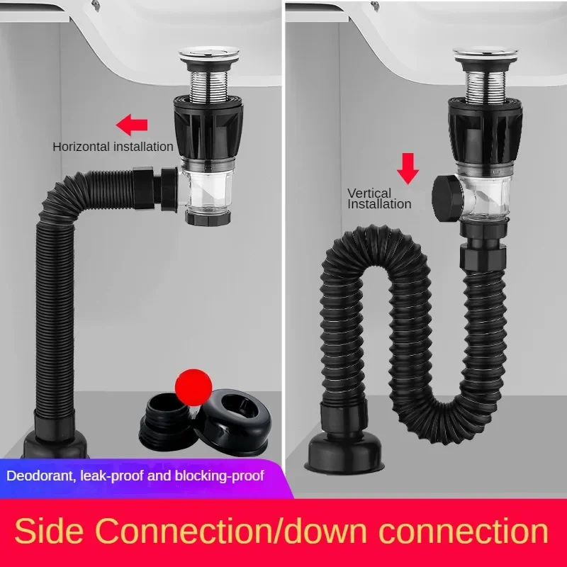 

Flip Top Sink Drain Pipe Set Retractable Deodorant Sewer Drainage Water Hose Wash Basin Drainer Bathroom Kitchen Accessories