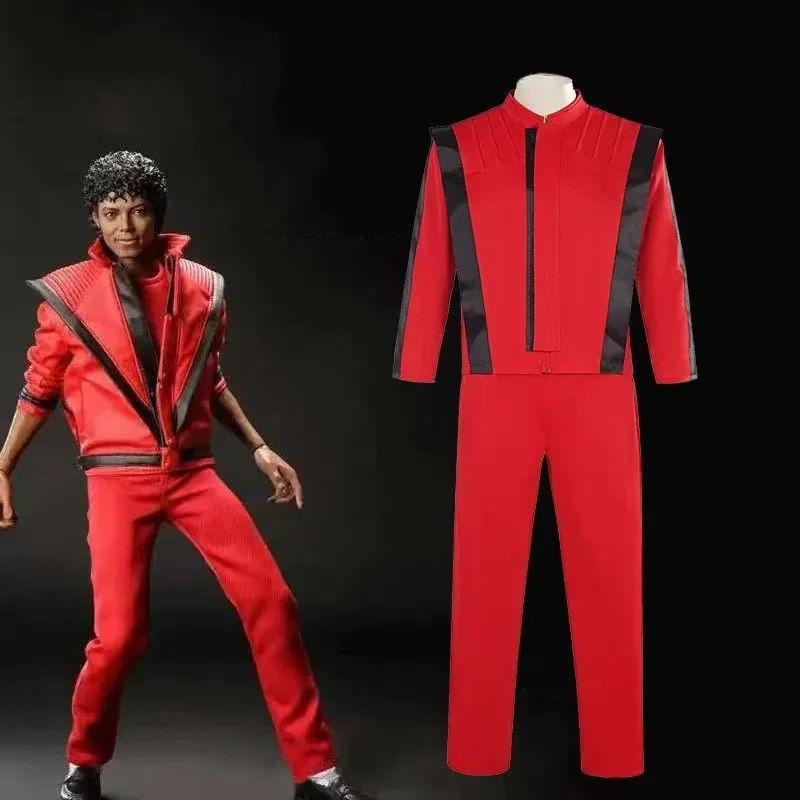 

Michael Jackson Coat Pant Set Michael Scary Night Premium Overcoat Red Leather Jacket Vintage Thriller Party Cosplay Costume