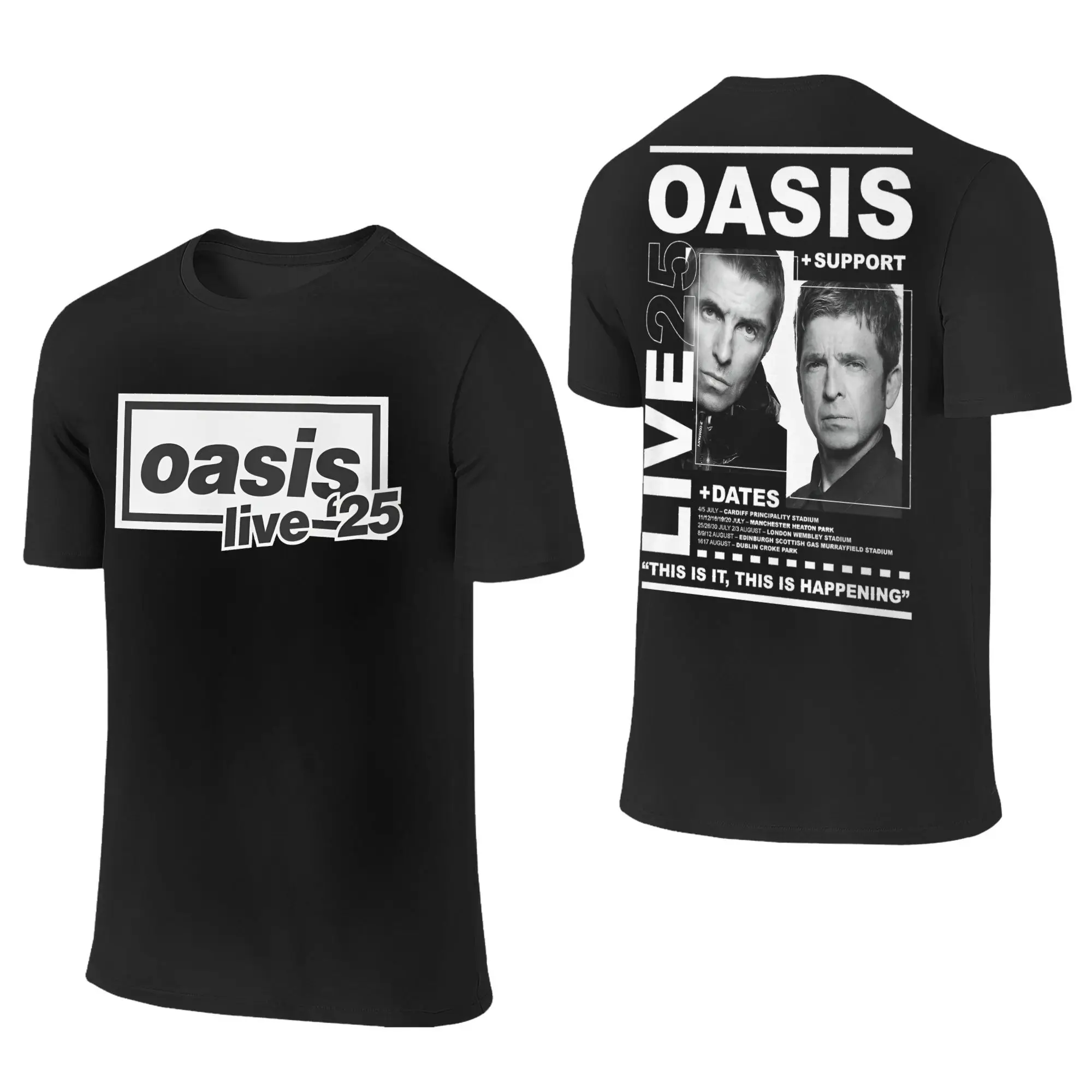 Camiseta masculina e feminina o-oasis live 25 tour rock band casual algodão camiseta manga curta 2025 concerto camisetas roupas 2 lados plus size
