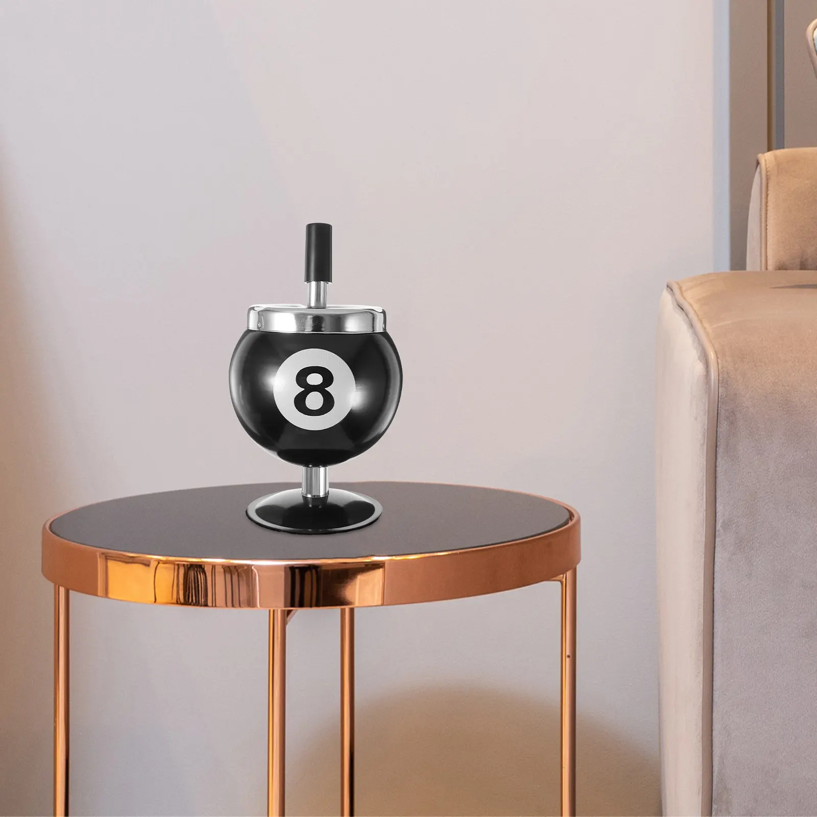 

Large Capacity Windproof Metal Push Down Ashtray Automatic Ash Disposal For Home Bar Cafe Decoration Gift Black