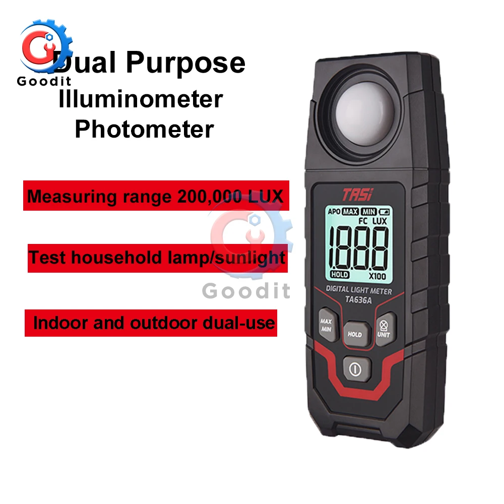 TA636A 0 ~ 200,000LUX misuratore di luce digitale Tester di illuminazione integrato Lux Meter Record LCD multifunzionale e ad alta precisione