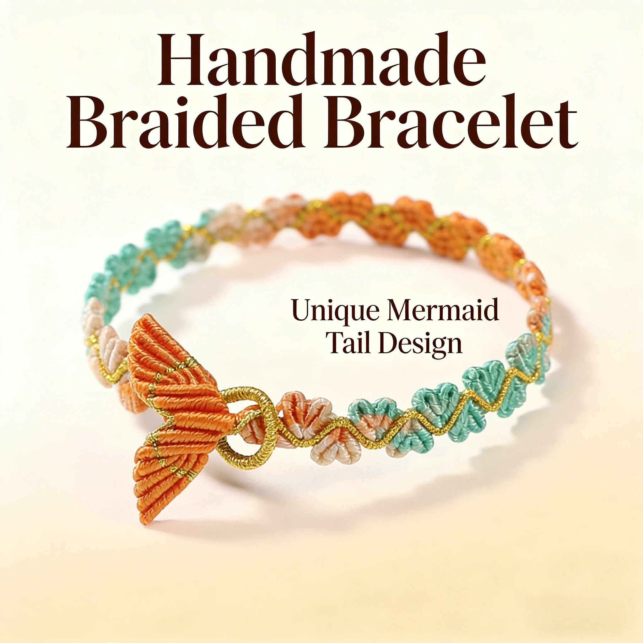 

Handmade Mermaid Tail Braided Bracelet – Pastel Ombre Heart Design with Gold Accents, Adjustable for Women