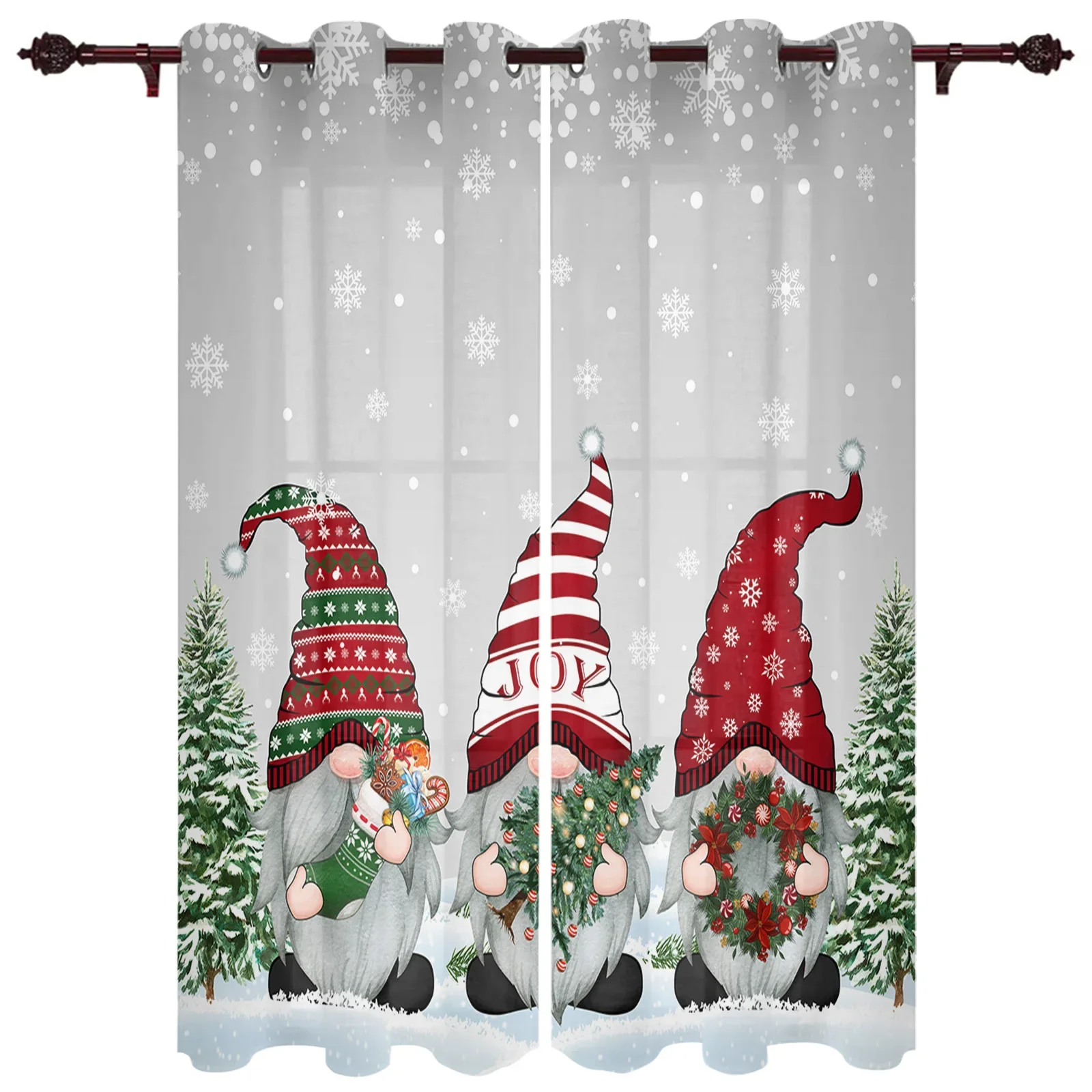 Christmas Winter Snowflake Gnome Window Curtains Decor For Home Bedroom Kitchen Living Room Ornament Xmas Gifts Navidad Curtains