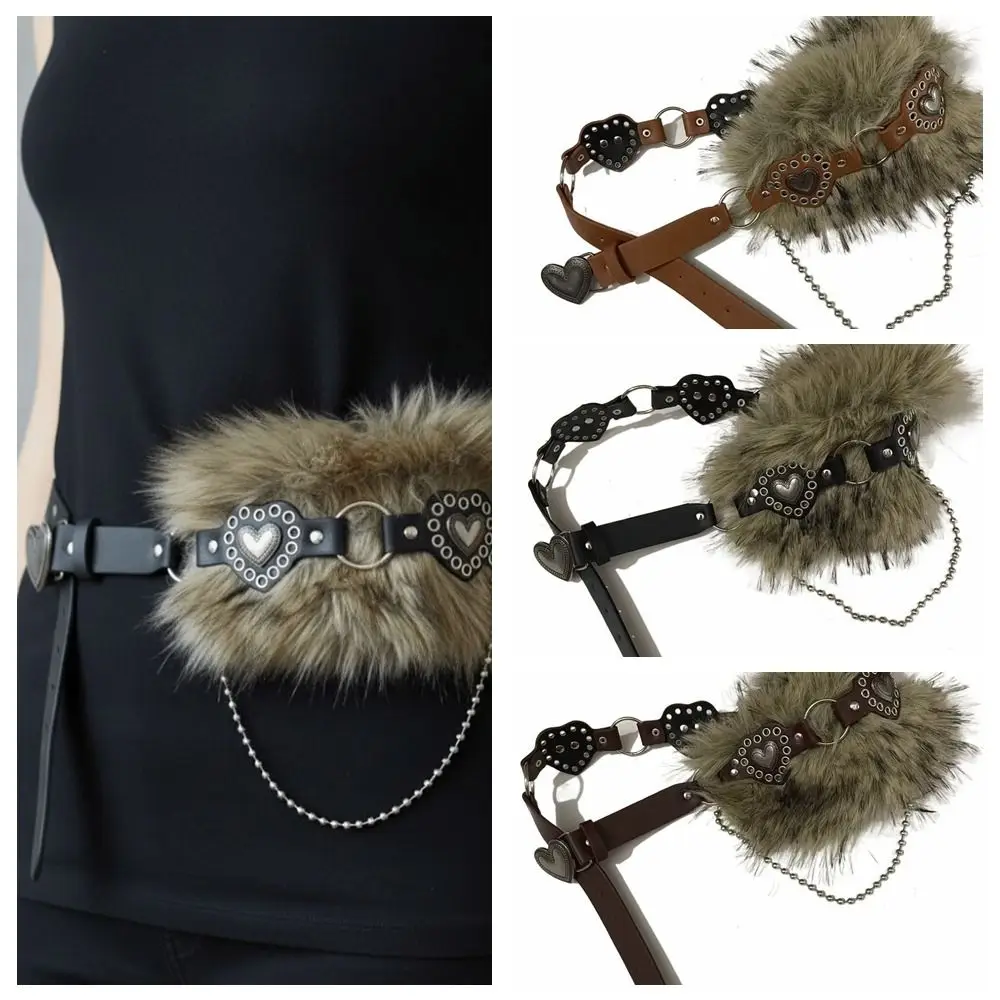 خليط القلب الجلود الفراء حزام فو الفراء بولي Leather الجلود أفخم حزام فتاة حار نمط الجينز ديكور فروي حزام فستان الديكور