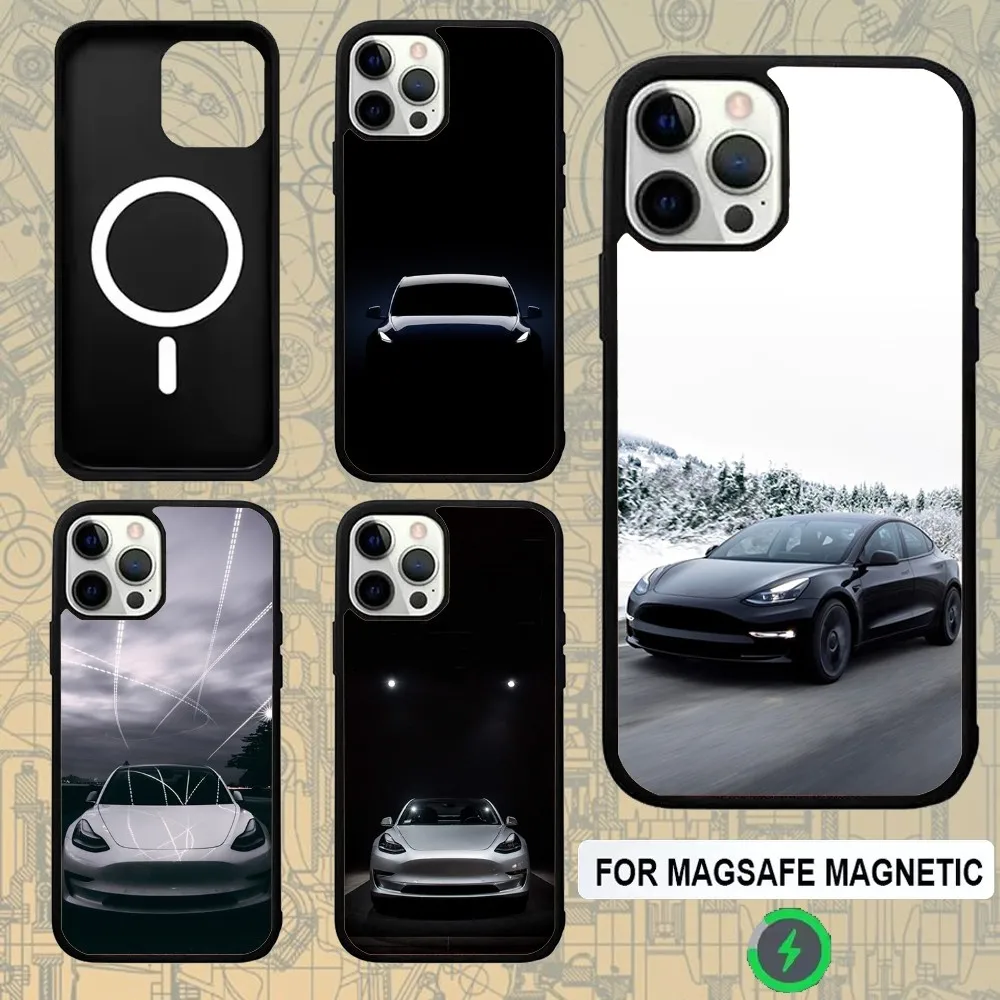 

New energy electric T-Teslaes Car Phone Case For IPhone 16e,16,15,Pro,Max,14,Plus,13,12,Magesafe Magnetic Wireless Charge Cover