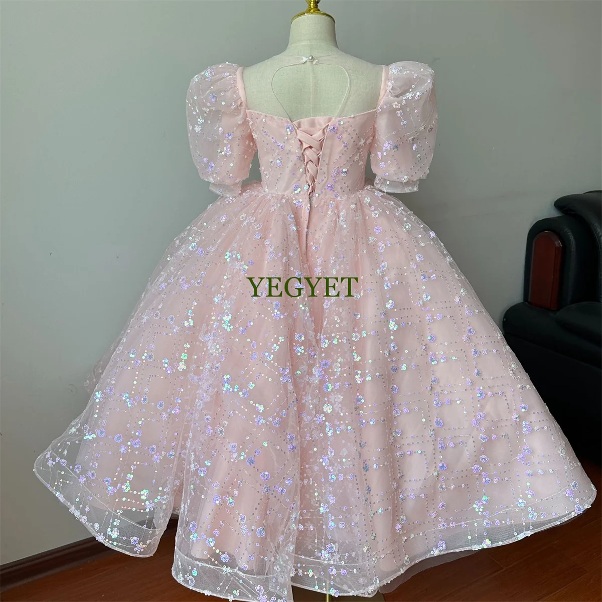 

CustomizedPink sequins butterfly Beading Girl's Dresses Ball Gown Flower Girl Dress For Wedding Princess Birthday Party Pageant