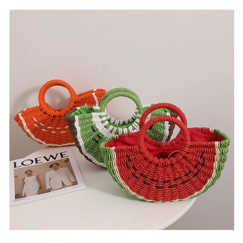 New Watermelon Straw Women Shoulder Bags Luxury Designer Fashion Bohemia Female Crossbody Bag Handmade Cute Fruit Handbag