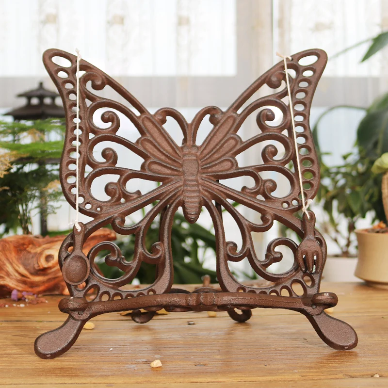 European Retro Cast Iron Easel Rack, Hotel  Butterfly Newspaper Magazine Recipe Holder, Home Decor Ornament