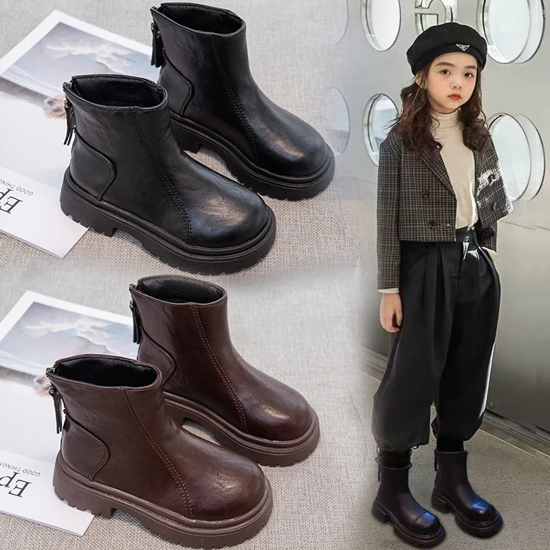

Kids Ankle Boots for Girls 2025 New Winter Kids School Fleece Boots Breathable Lining Non-slip Simple Christmas Party Boots Girl