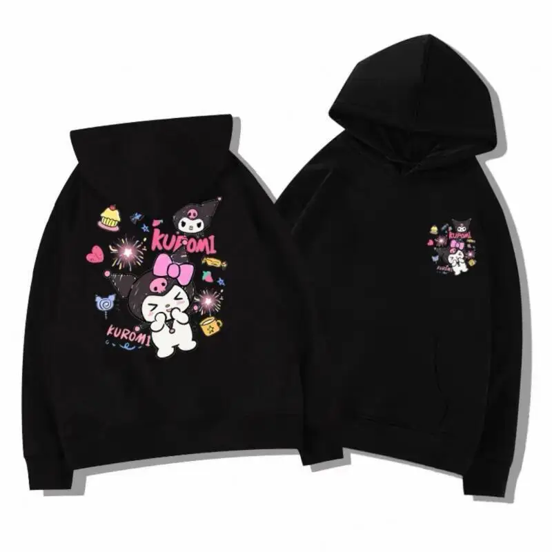 

Толстовка с капюшоном Sanrio Kuromi, осенняя, новинка 2026, для девочек, повседневная, милая, пуловер, сохраняет тепло, парный образ, свободный крой, праздничный подарок