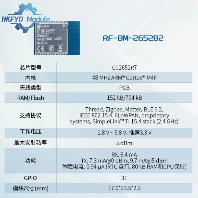 CC2652P/P7 Bluetooth BLE Transceiver Module Matter Thread Wireless ZigBee AD Hoc Networking Module