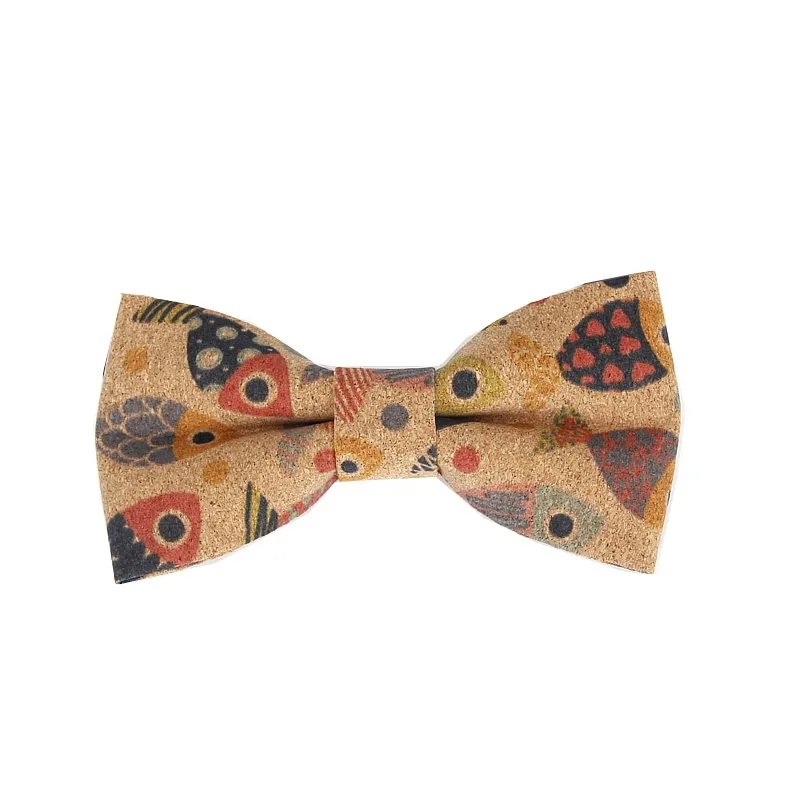 Brand Elegant Men Vintage Flower Birds Print Cork Bowtie For Man Wedding Casual Animal Retro Wood Bow Tie Butterfly Accessories