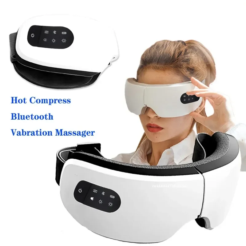 Eye Massager Smart Vibration Bluetooth Eye Massage Care Anti-Wrinkle Hot Compress Heating Fatigue Reduce Glasses Fatigue Pouch