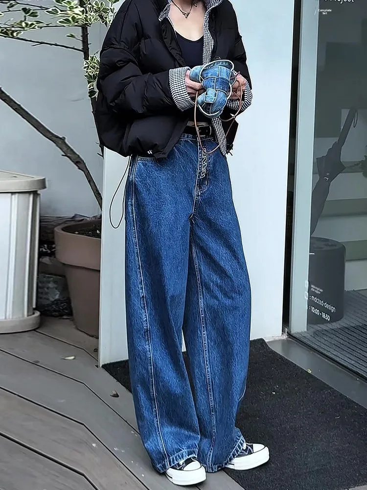 

High Waist Straight Leg Jeans Women's 2026 New plus Size American Retro Loose Wide Leg Pants Trendy Knife Design
