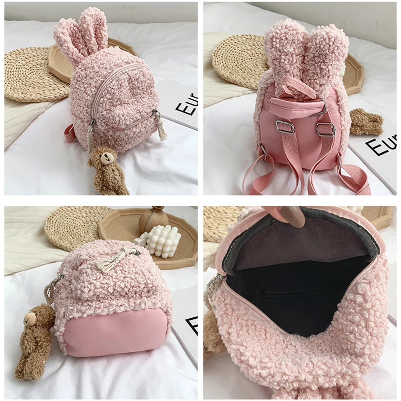 Funny Children\'s Holiday Backpack Little Woolen Eared Rabbit Plush Kindergarten Bag Cute Coin Purse Children Birthday Gifts