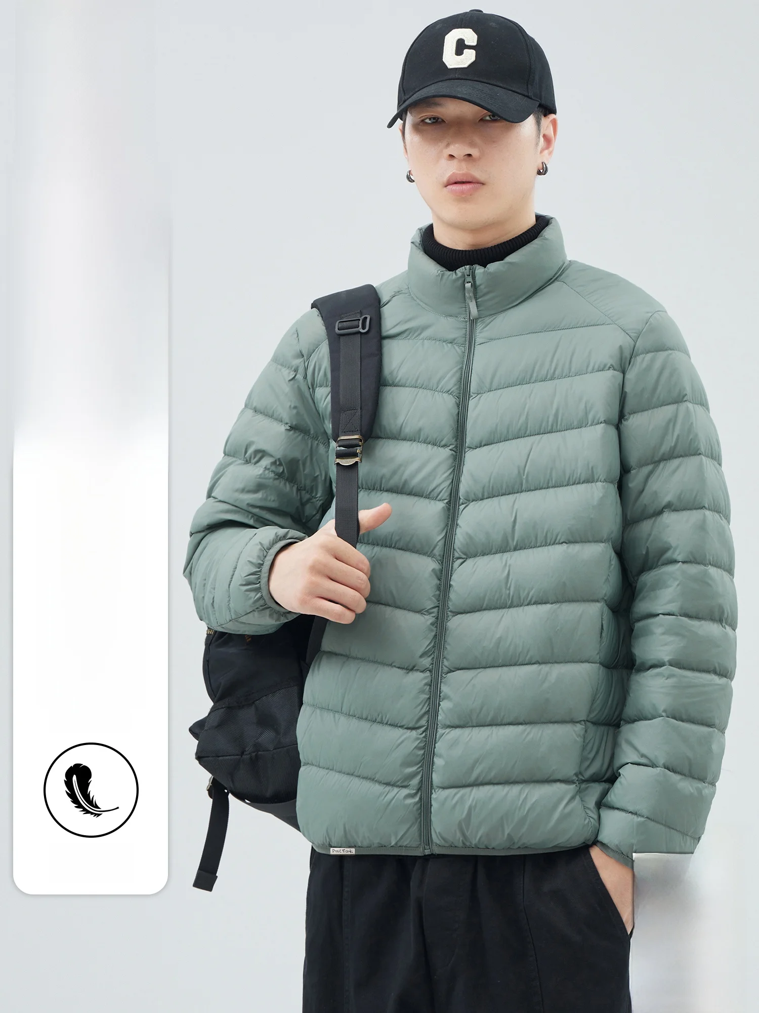 

PaulFrank Lightweight Stand Collar Men's down Jaet Winter Loose Warm White Du Feather Outerwear Thin Fce Zipper Coat