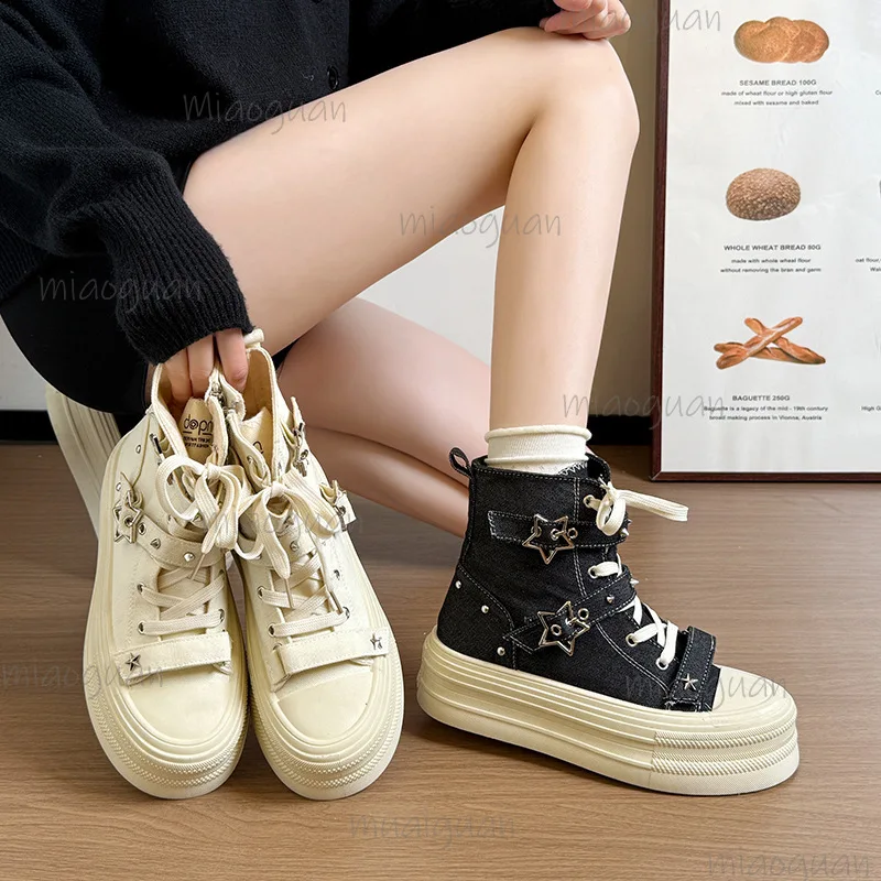 Damen High-Top-Sneaker aus Segeltuch, 5 cm, höhenvergrößernd, Schnürschuhe, Damen, lässig, modisch, Streetwear, Zapatillas De Mujer, Größe 40