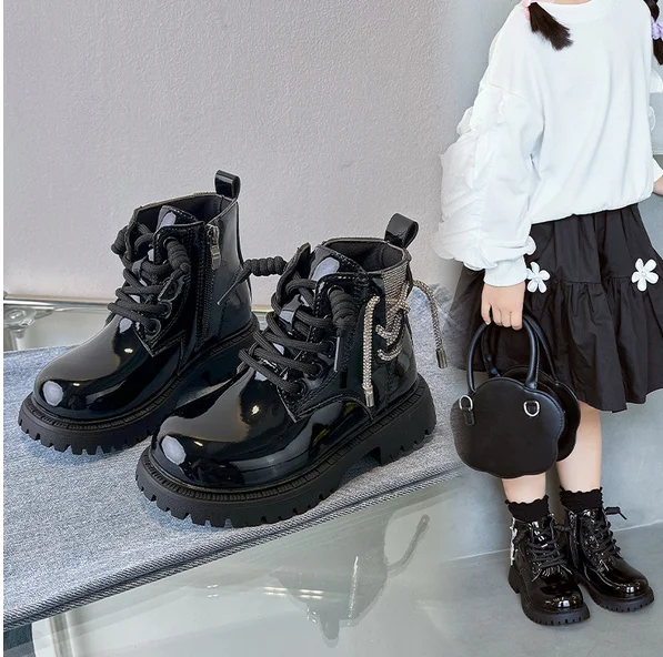 Girls Princess Ankle Boots Black Beige Kids Causal Boots Autumn Winter Non-slip Children Snow Boots Solid Color Sport Sneakers