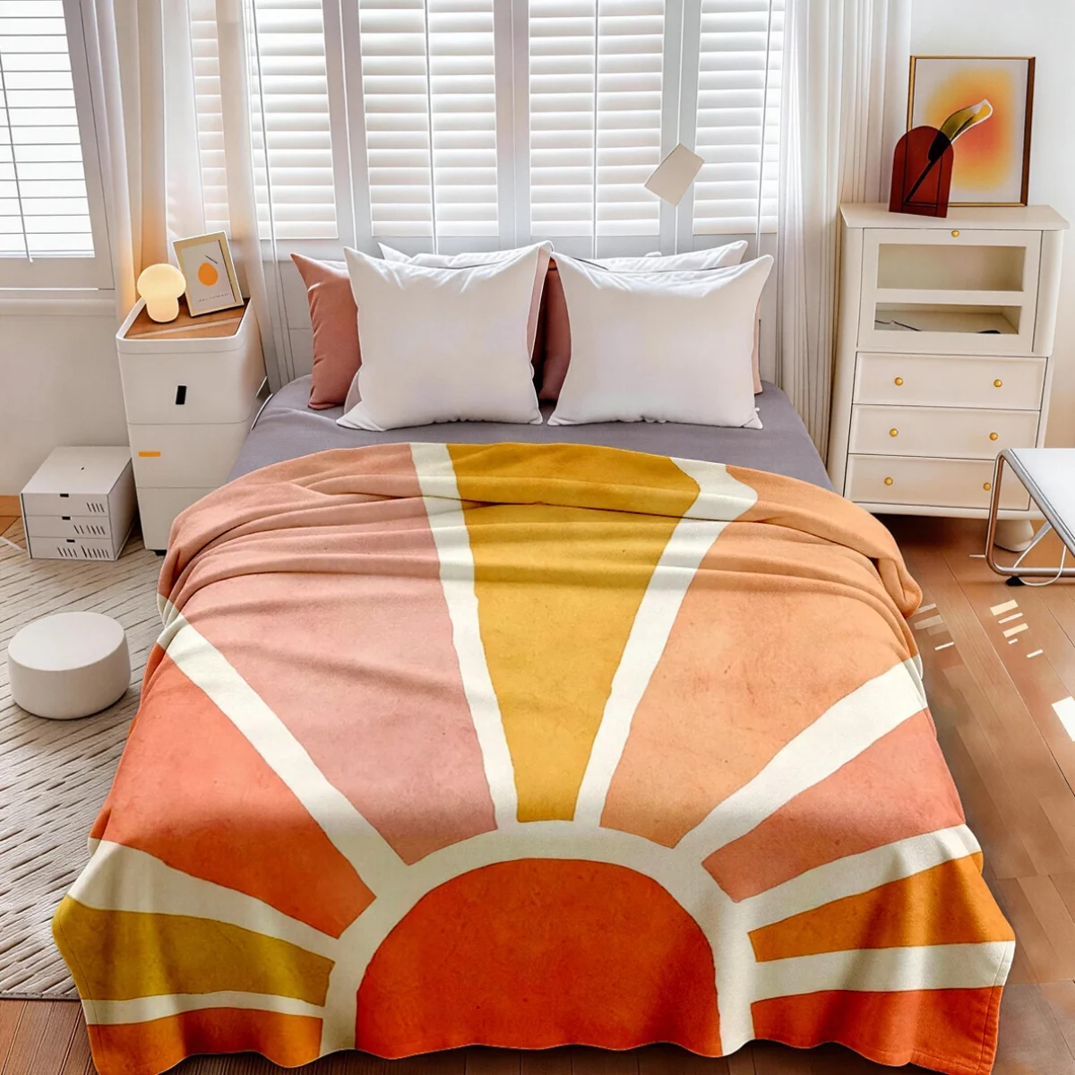 Boho Sunset Sunbeam Throw Blanket Cozy Living Room Decor Chunky Knit Throw for Sofa Bedding