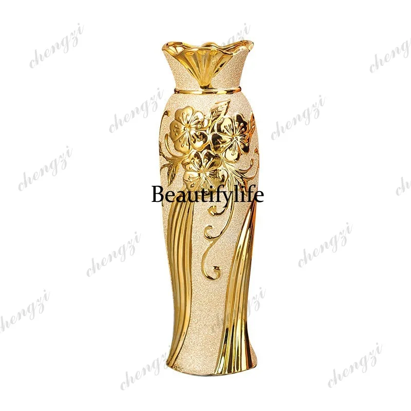 60CM modern European floor-to-ceiling vase ceramic large decorative high-end ornament golden luxury