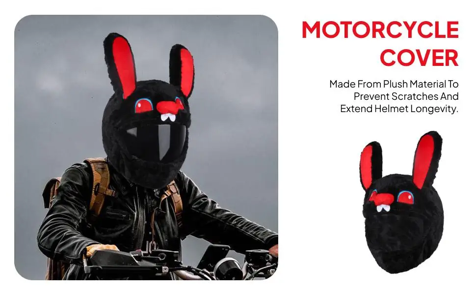 

Motorcycle Helmet Cover Rabbit Decoration Cute for Men Women Easily Mounted Full Face Plush Helmet Cover Helmet Protective Cover