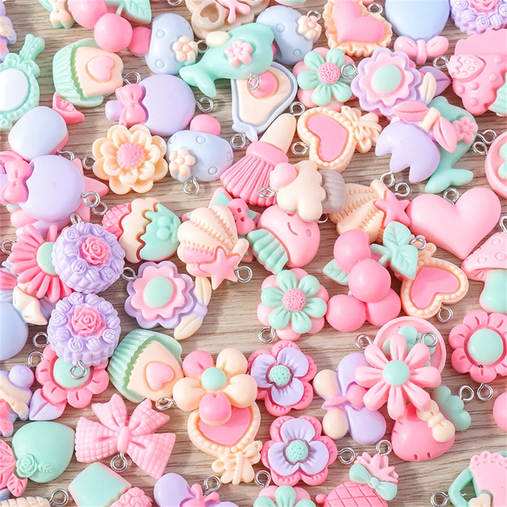 Tusember 15 Stück niedliche Mädchen-Anhänger in rosa Serie mit Schleifenknoten und Kuchenblumen für die Schmuckherstellung, Ohrringe, Halsketten, handgefertigte Accessoires – Detail 3