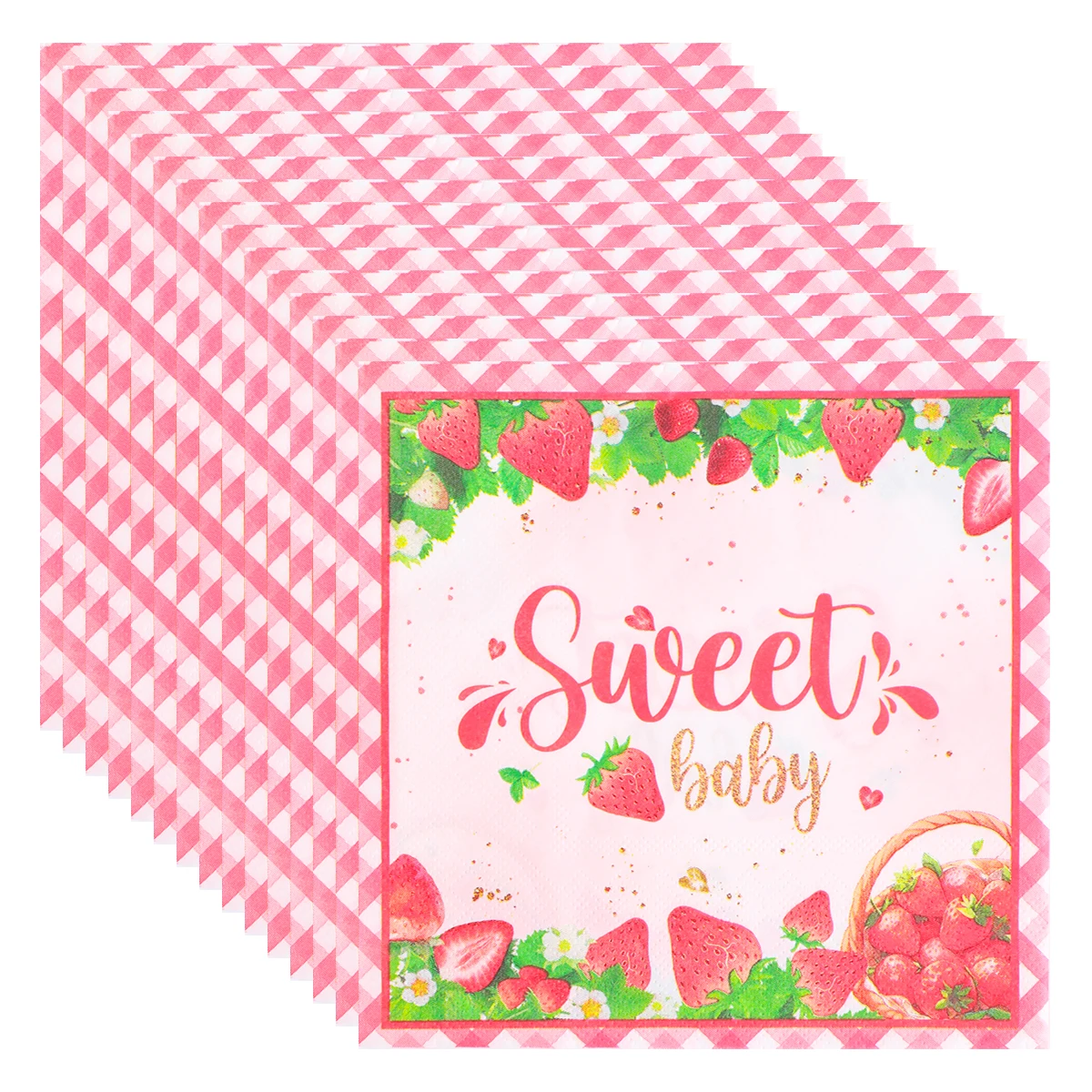 Sweet Baby Strawberry Print Disposable Paper Napkins Pink Fruit Theme Baby Shower Girls Birthday Party Dinner Napkin Supplies