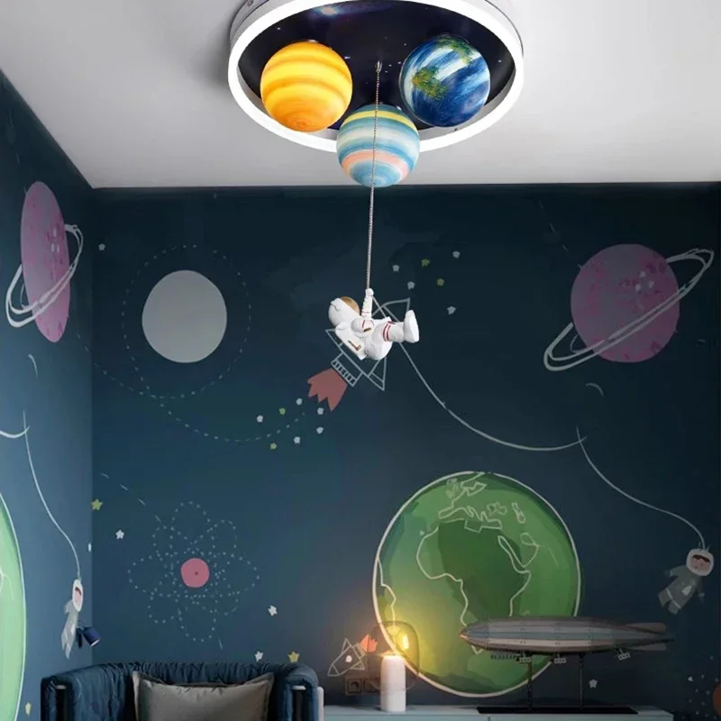 Astronot Modern lampu langit-langit Led lampu Planet kreatif untuk kamar anak-anak makan belajar Taman kanak-kanak pencahayaan