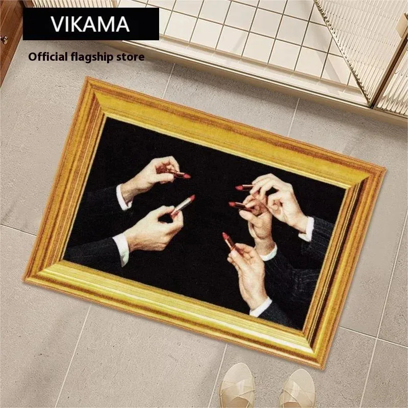 VIKAMA Vintage Art Frame Doormat Non-Slip Wear-Resistant Home Entrance Hall Bathroom Decorative Rug Home Decor