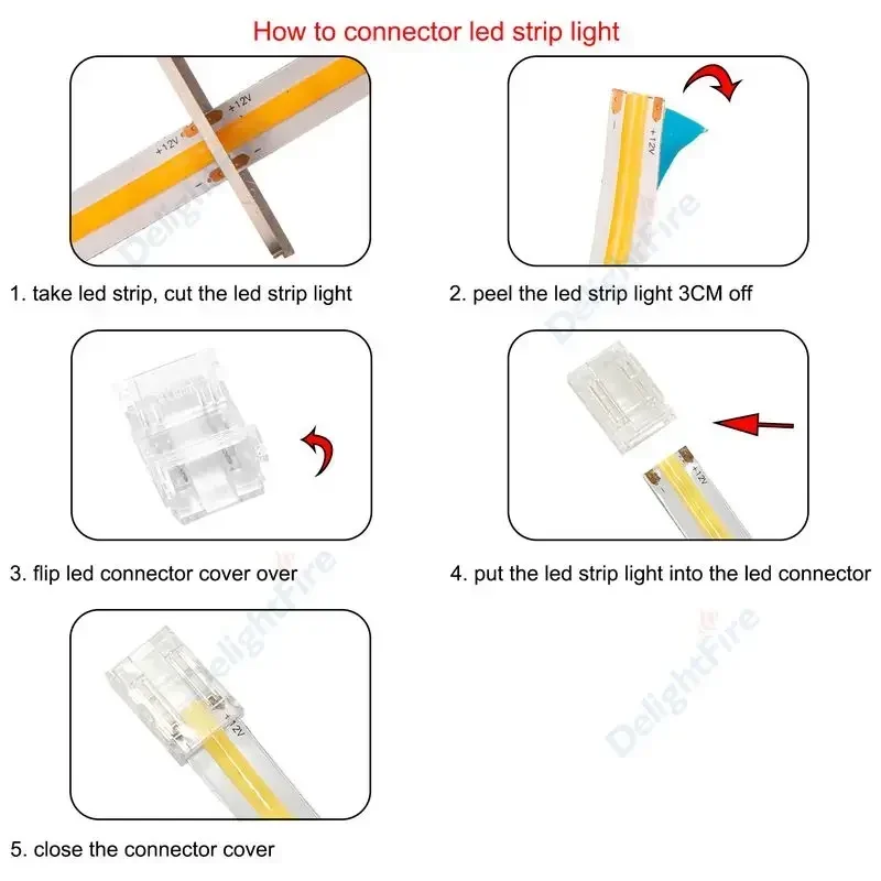 2pin COB Connector 5mm 8mm 10mm LED Strip Terminal Extension Wire LED Connectors Fixed Clips For 2835 5050 SMD COB LED Lights