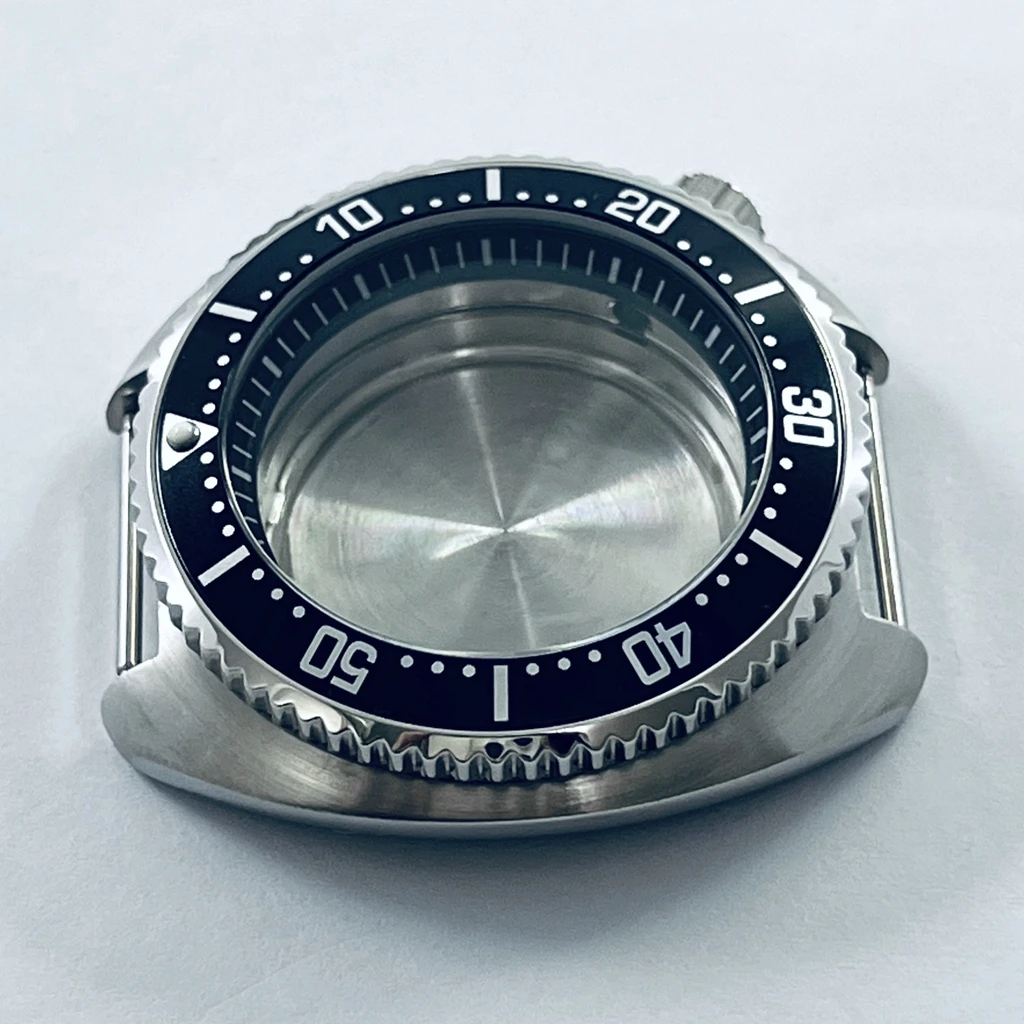 44mm Silver Stainless Steel Watch Case Black Ring Fit NH34 NH35 NH36 NH38 NH70 NH72 Movement