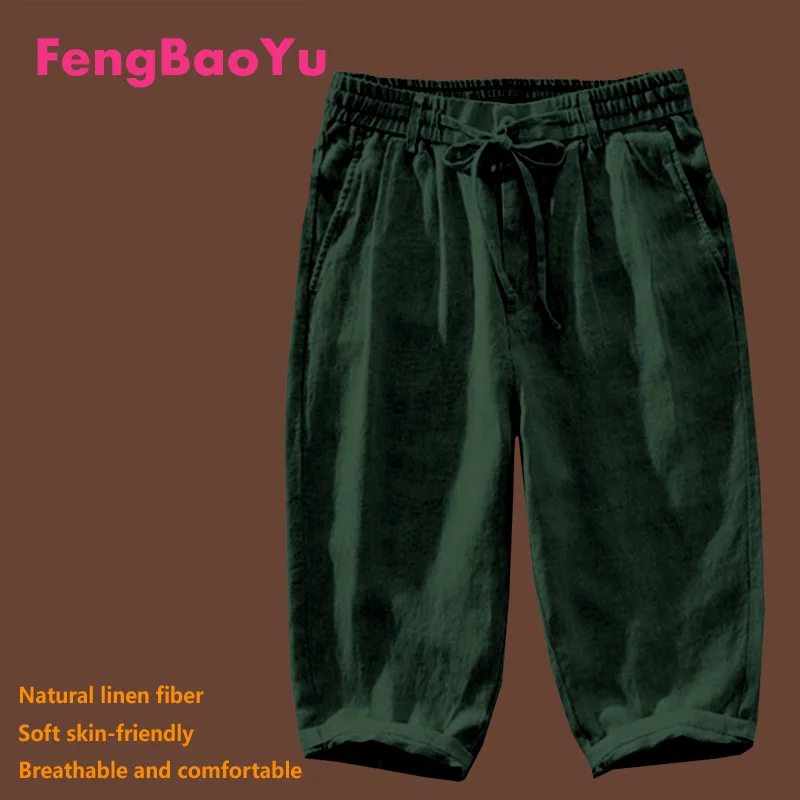 

Fengbaoyu Linen Men's Seven-cent Trousers in Summer are Simple Breathable Comfortable White Trousers Running Fitness Men's Wear