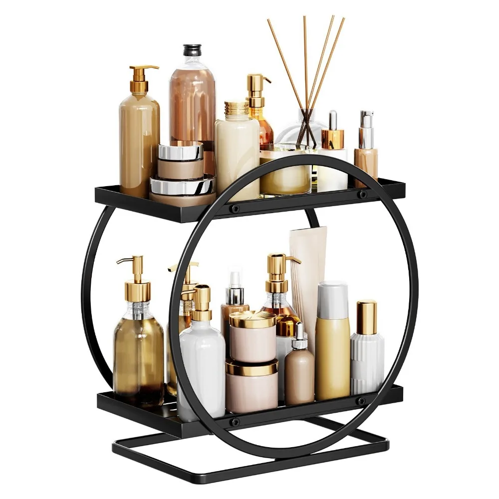 Soporte Circular de baño de oro negro, estante para cosméticos, estante de almacenamiento para ahorrar espacio, lápiz labial, Perfume, organizador de maquillaje, cocina