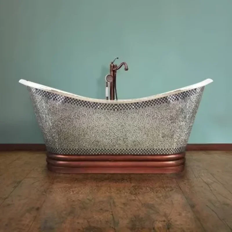 

Hammer design, silver finished unique copper bathtub, family hotel restaurant hot sale luxury bathtub