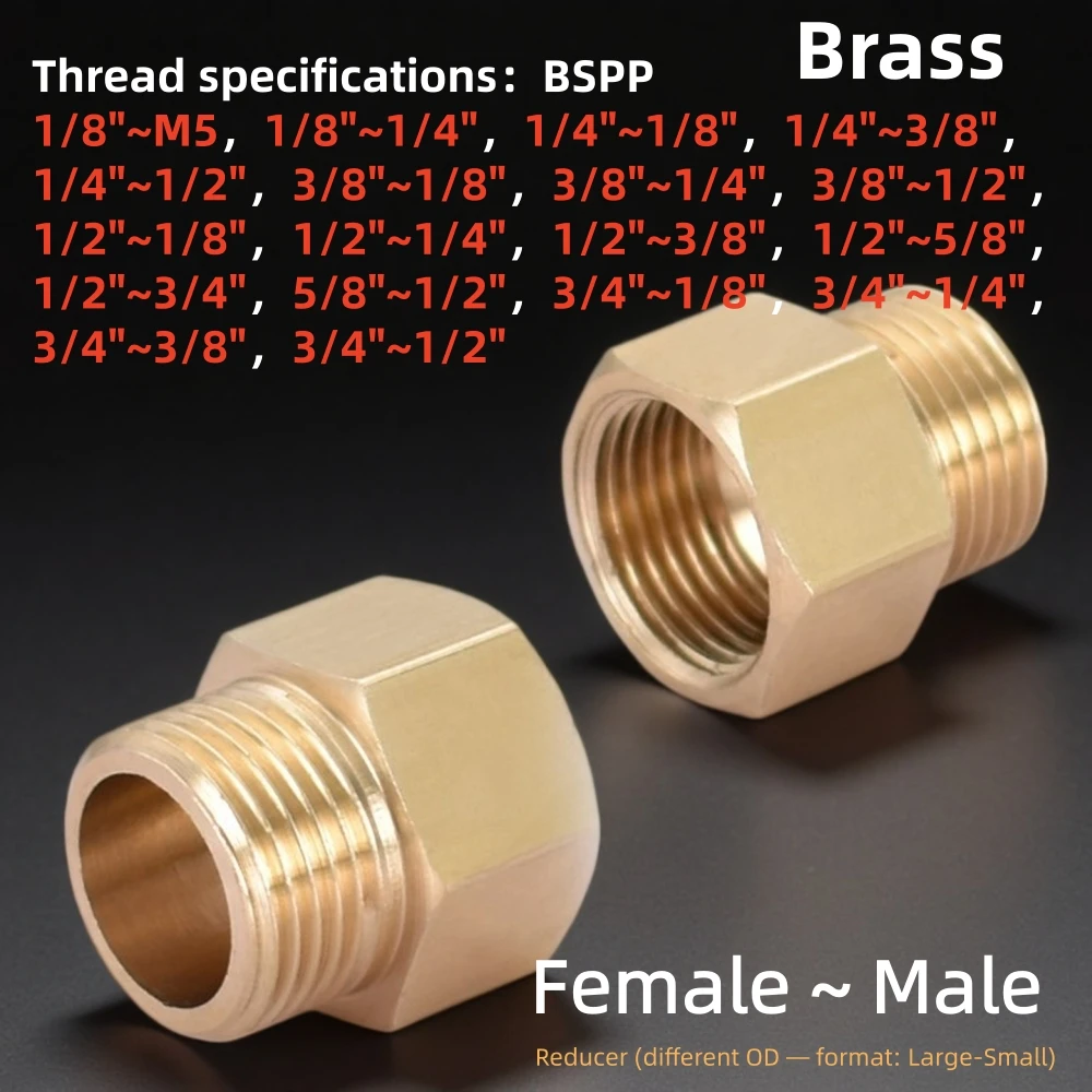 Female to Male Thread Brass Pipe Connectors Brass Coupler Adapter Threaded Fitting M5 1/8