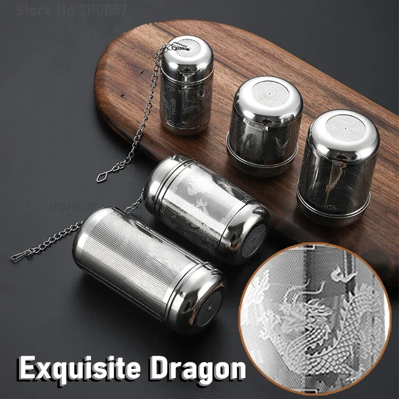 Exquisite Dragon Pattern Tea Infsuer Spice Seasoning Ball Strainer with Chain 304 Stainless Steel Teapot Teaware Coffee Filter