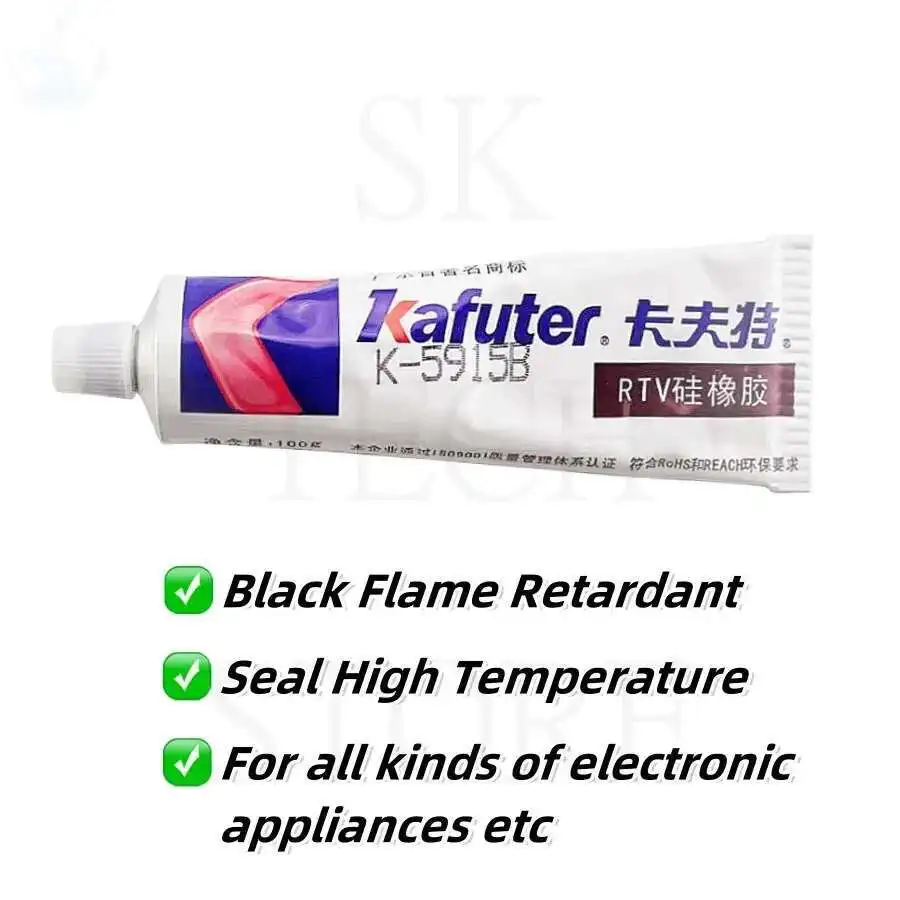 2 pezzi Kafuter K-5915B colla nera sigillante resistente al calore ad asciugatura rapida sigillante industriale colla ignifuga 100g