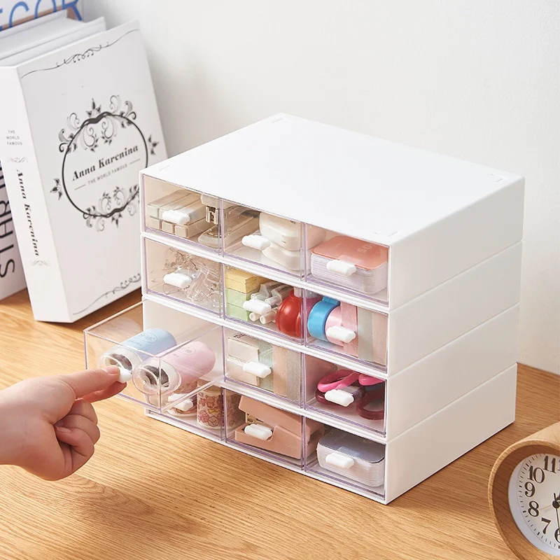 

Drawer-Type Storage Box Desktop Stationery Brush Storage Box Cosmetics Plastic Transparent Simple Stackable Storage Cabinet