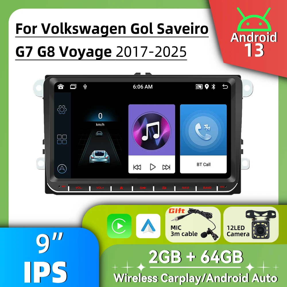Para VW Volkswagen Gol Saveiro G7 G8 Voyage 2017-2025 Radio de coche 9 "estéreo 2Din Android Multimedia inalámbrico Carplay Android Auto