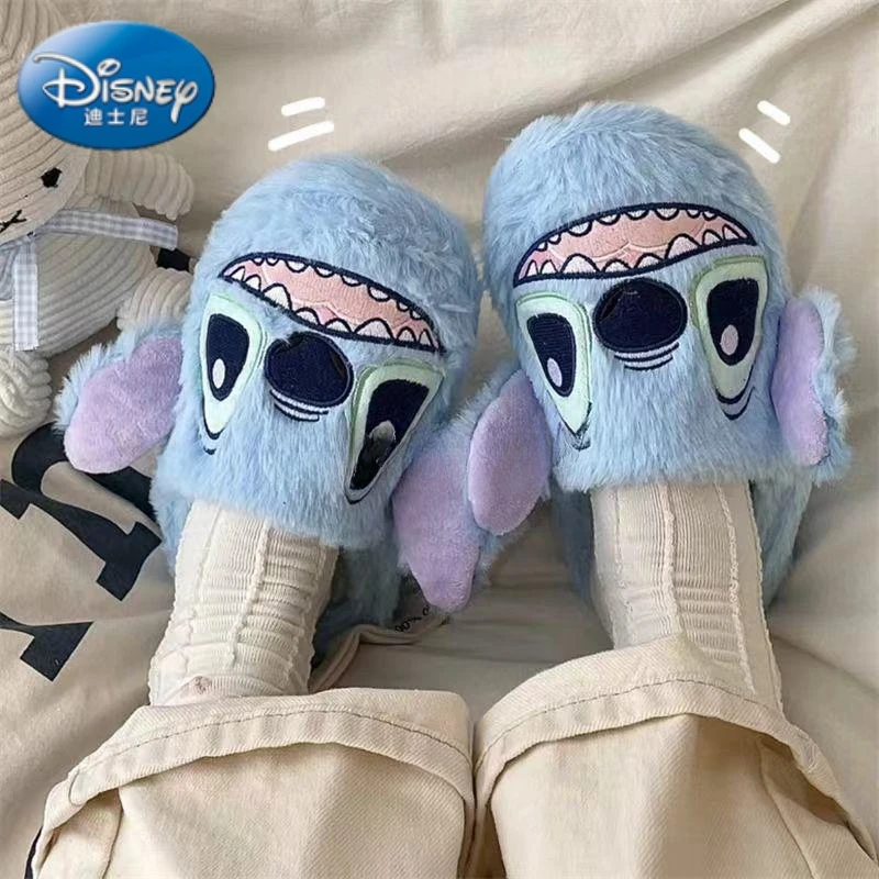 Disney Stitch Cute cartoon home indoor non-slip floor cotton slippers winter warm plush slippers couple slippers