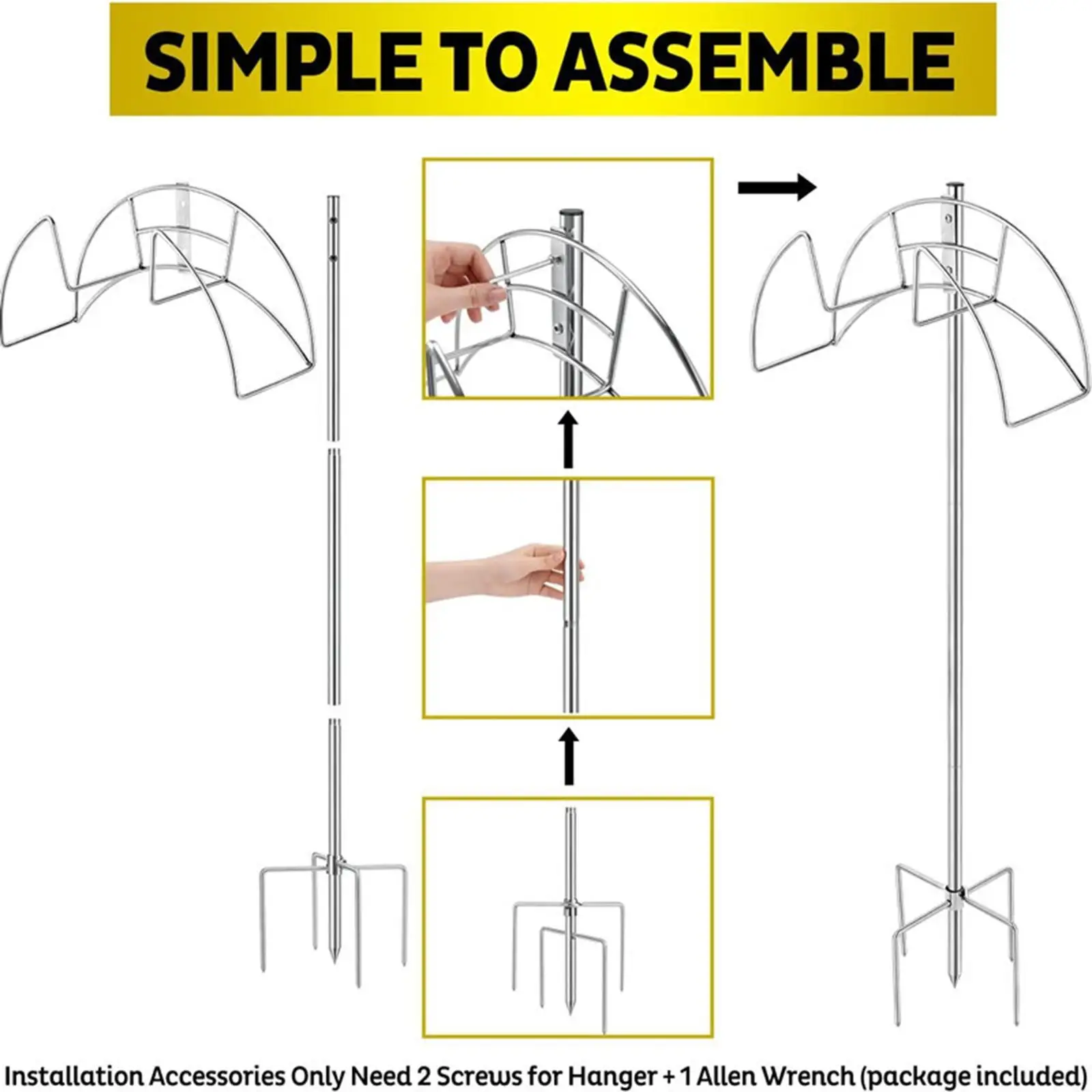 Garden Hose Storage Rack Stainless Steel 5 Prong Ground Plug Freestanding Stand for Outdoor Lawn Patio Water Pipes