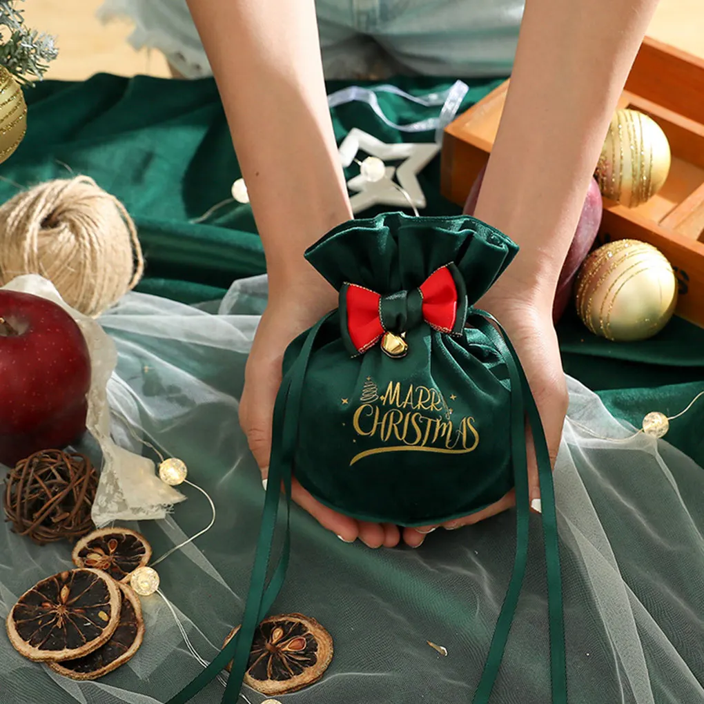 Merry Christmas Eve Storage Bag with Drawstring Gift Packing Festival Party Candy Decoration Pack Dessert Biscuit