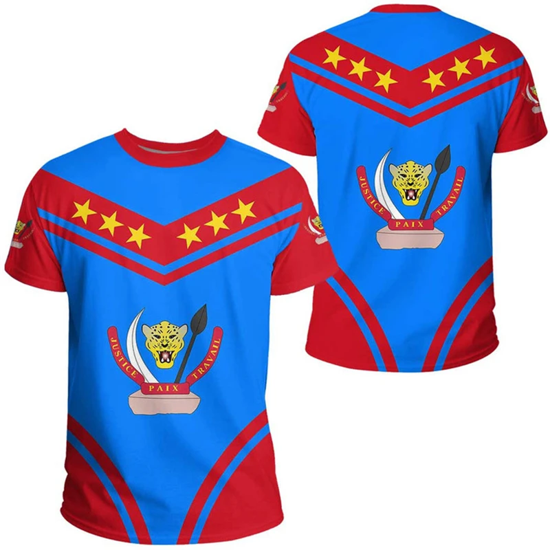 3D Printed Congo Flag Men's Fashion T-shirt for Summer Leisure Sports Suitable for Outdoor Vacations. Breathable Quick-drying