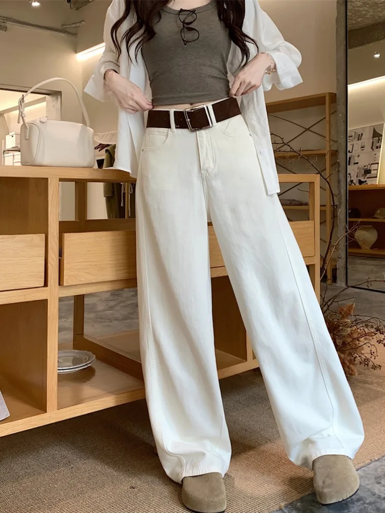 하이웨이스트 와이드 레그 진 여성 캐주얼 다용도 루즈핏 스트레이트 컷 나이프 팬츠 한국 스타일 봄 가을 겨울