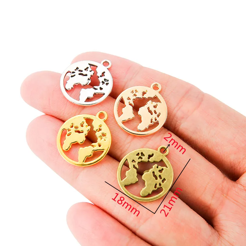 10pcs Charms Earth World Map Pendants Antique Jewelry Making DIY Handmade Craft 21x18mm L111