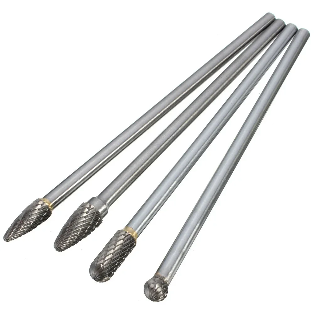 4pcs Carbide Rotary Burrs Aluminum Cylinder Head Porting 6mm Round Shank Rotary File Metal Carving Engraving Polishing Tool Kits