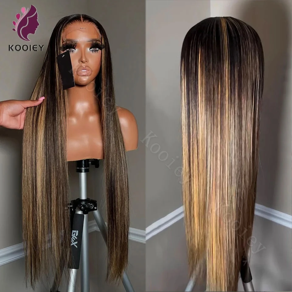 

200 Density Highlight Ombre 13x6/360 Lace Frontal Wig Straight Human Hair Brazilian Brown Blonde 5x5 Silk Top Lace Closure Wigs