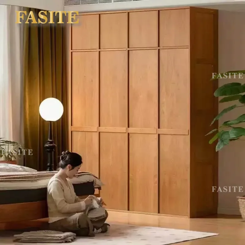 for North American Cherry Wood Solid Wood Wardrobe Log Style  Storage Locker Household Bedroom Swing Door Cabinet