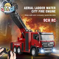 Huina 1:18 9CH Alloy RC Spraying Fire Fighting Truck 2.4GHz Remote Control Ladder Fire Truck Engineering Toys with LED Lights