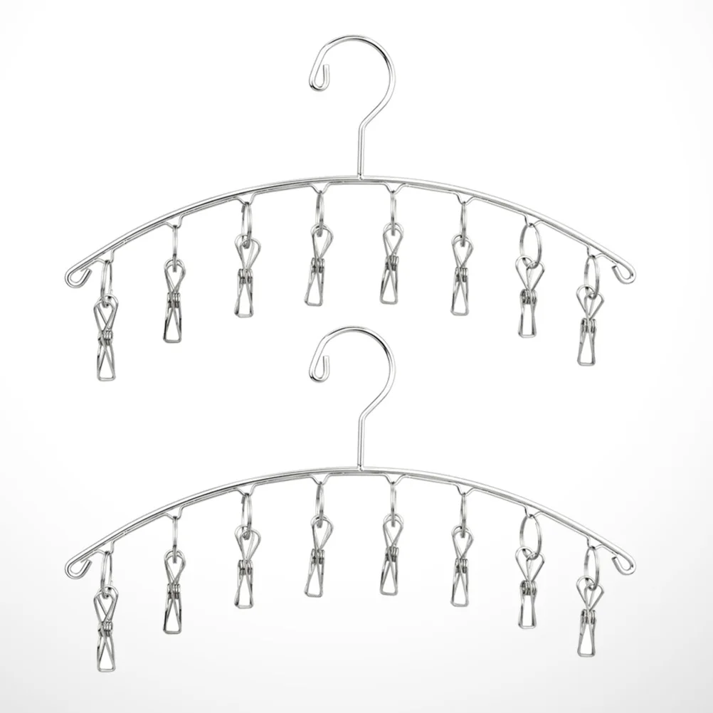 

2Pcs Stainless Steel Windproof Laundry Hanger Arc Shape Indoor Outdoor Clothes Drying Rack Clip Hanger for Socks Towels
